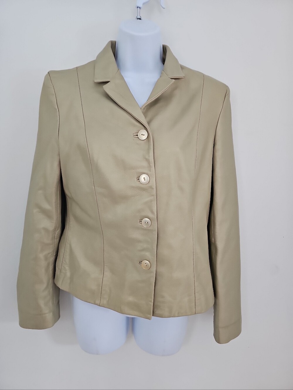 Express Gold Beige Leather Button-Up Women's Jacket Size 5/6 Vintage Loned